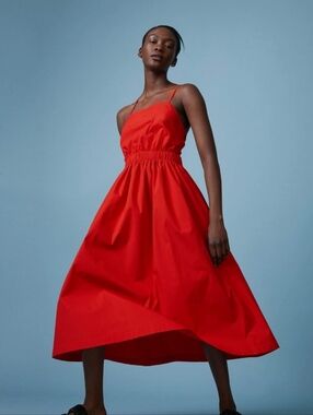 H&M bright red laced strap Midi Dress